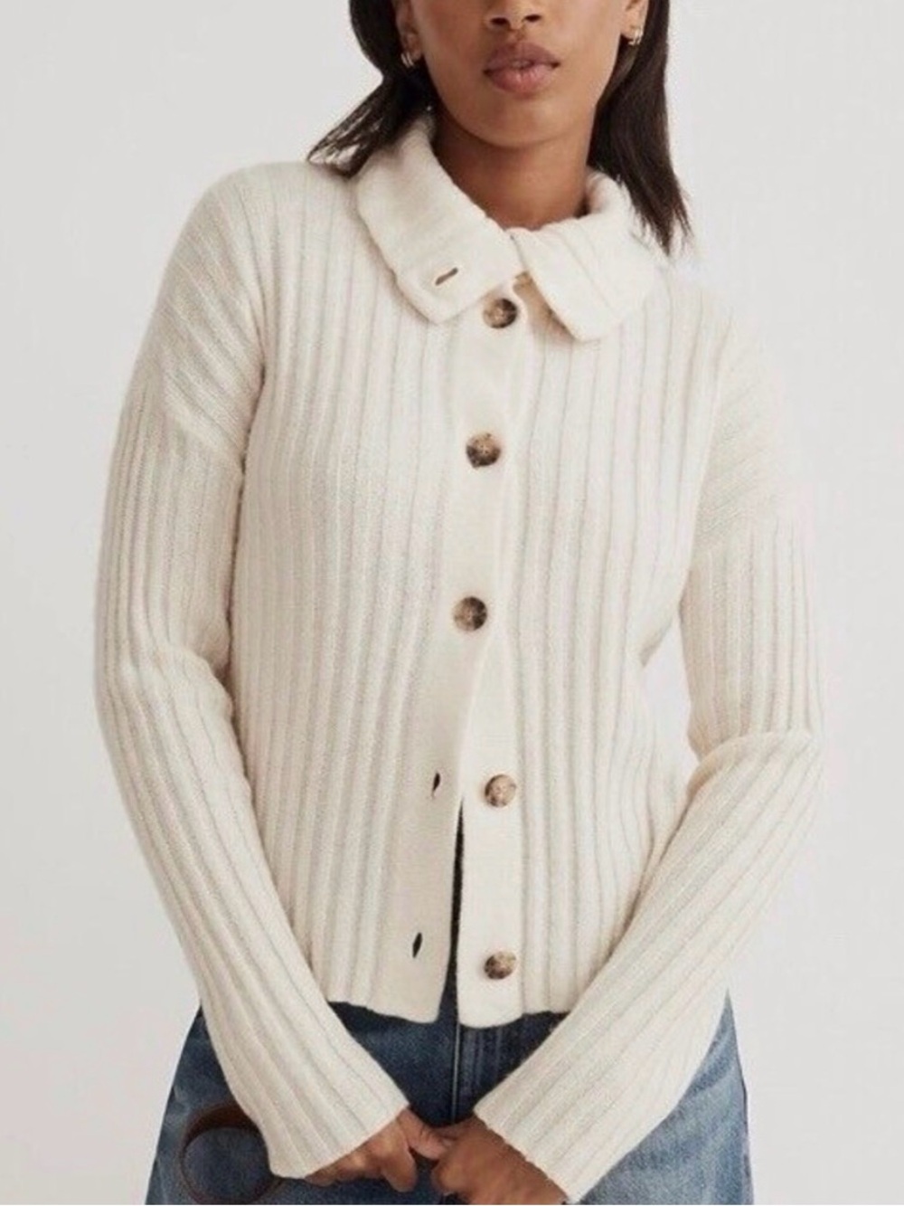 Madewell Cream Ribbed Wool Cardigan